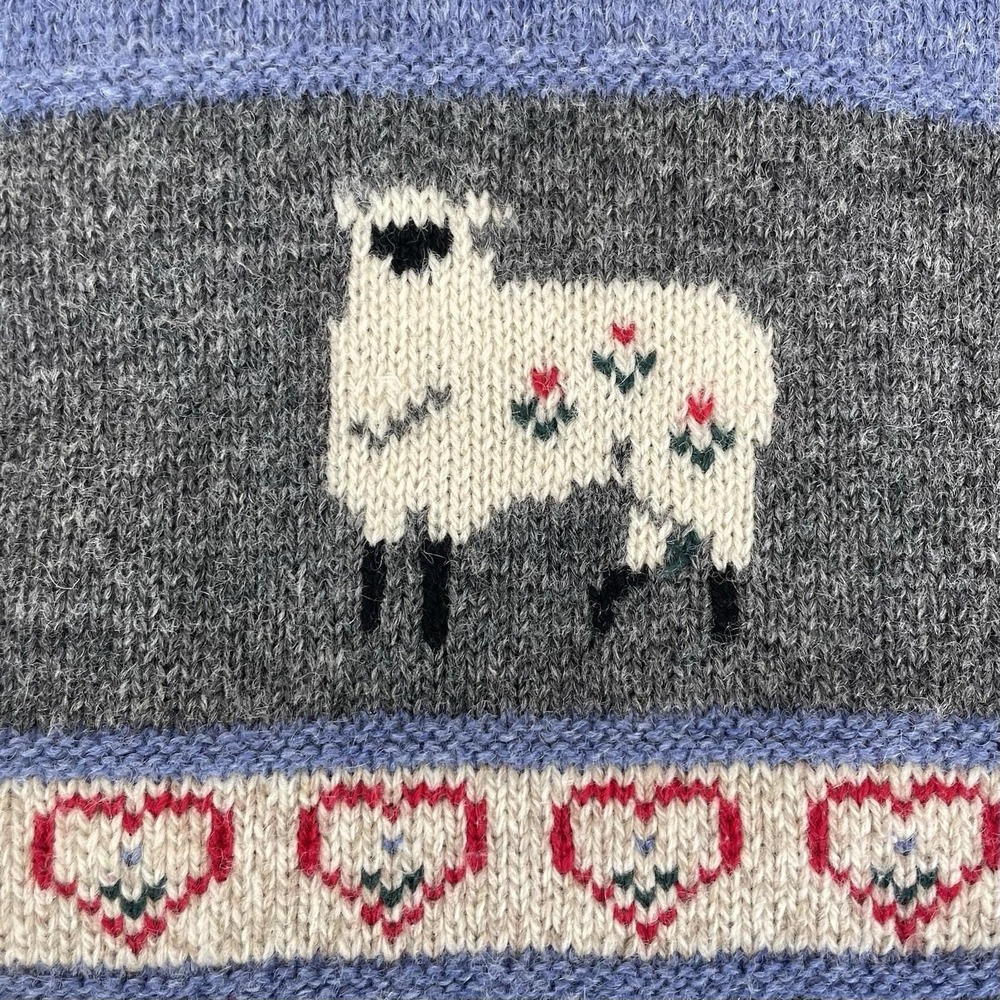 Vintage Eddie Bauer Sheep Patchwork Wool Cardigan Sweater Women's M - Picture 9 of 12